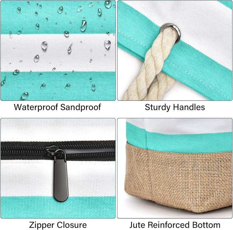 Becokan Beach Bags for Women Large Canvas Beach Tote Bag Beach Bags Waterproof Sandproof Swim Pool Bag Travel Essentials - Image 4